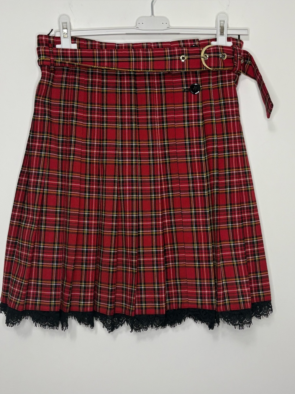 Pinko Red Tartan Plaid Skirt with Yellow & Black Stripes Sise 6 US